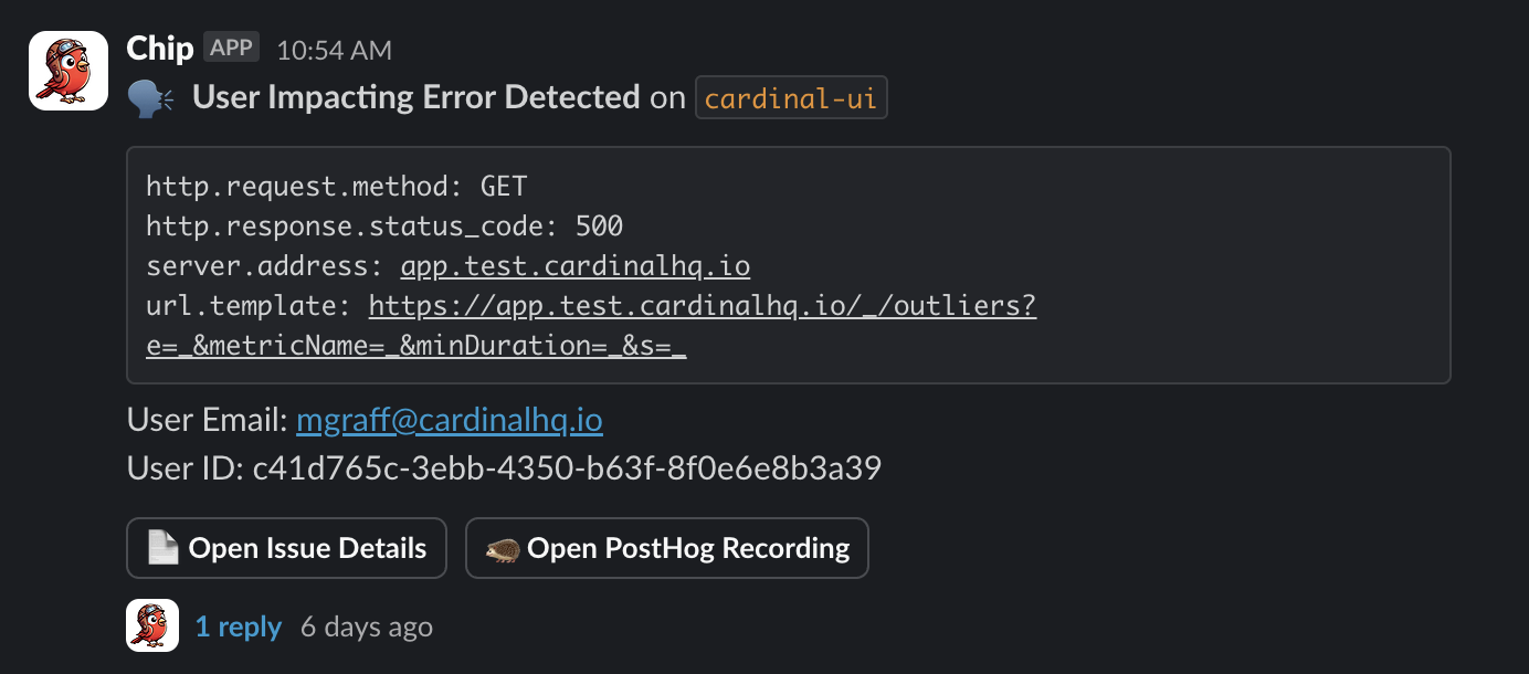 PostHog session recording link in Slack notification